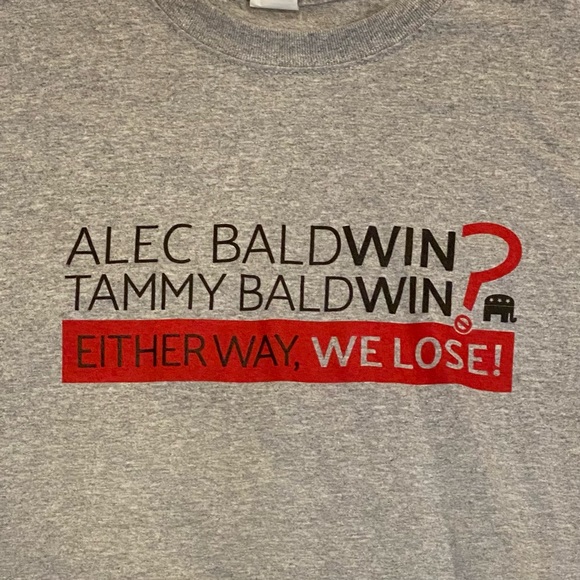 Alec Baldwin Tammy Baldwin Election Tshirt Gray Republican Democrat XL Politics - Picture 2 of 4